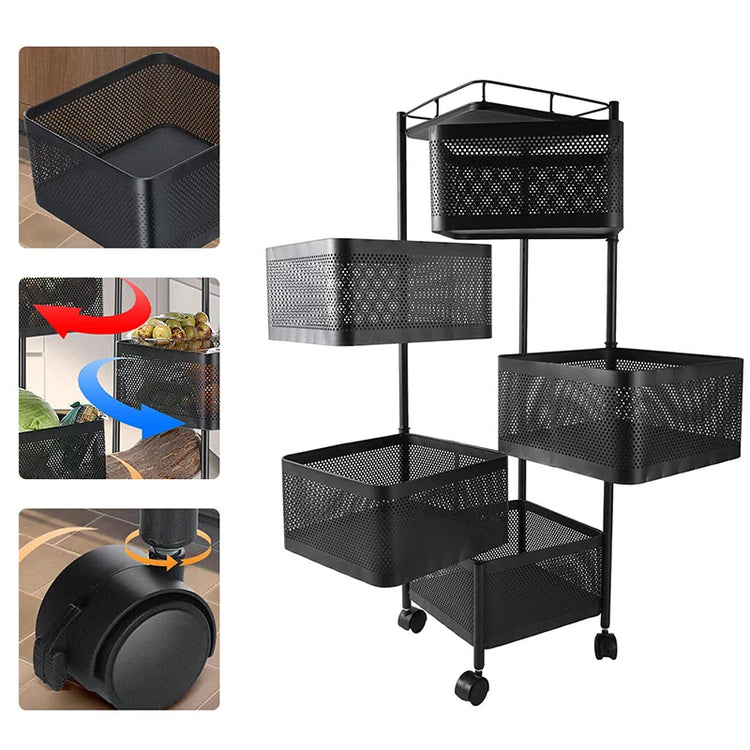 Kitchen Organizer Multi-Layer Rotatable Storage Rack Vegetable Basket Removable Household Rolling Storage Cart Trolley