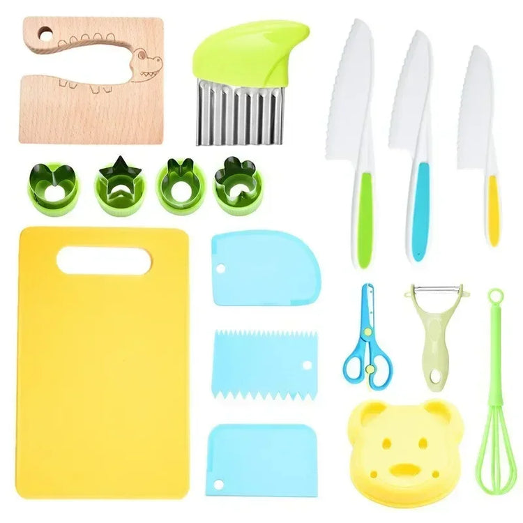 11/13/17PCS Kids Cooking sets Real Cooking Montessori Kitchen Tools for Toddlers Kids Safe Knives for 2/3/4/5/6/7/8 Year Old