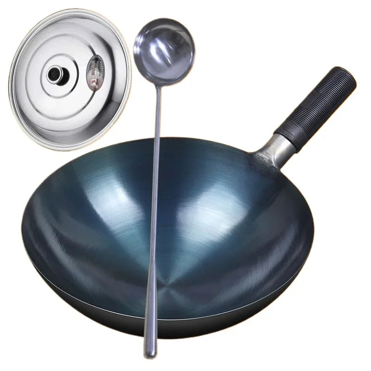 32/34cm Seasoning Blue Iron Wok Nonstick