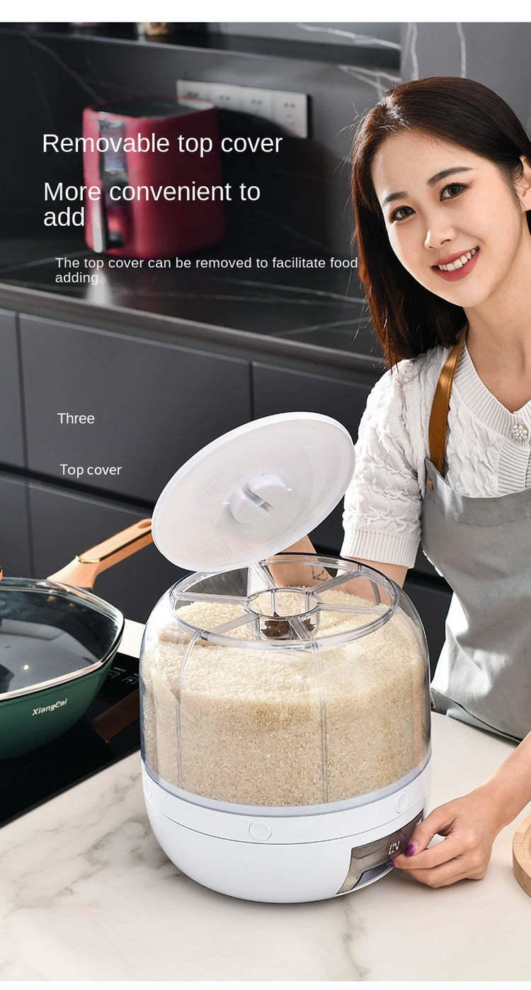 360 Degree Rotating Rice Dispenser Sealed Dry Cereal Grain Bucket Dispenser Moisture-proof Kitchen Food Container Storage Box