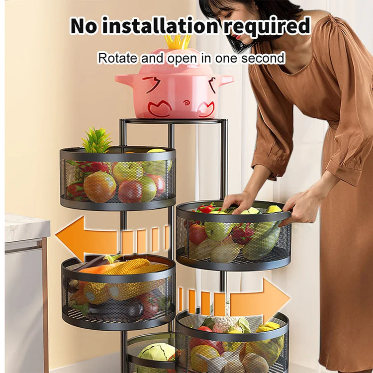 Kitchen Organizer Multi-Layer Rotatable Storage Rack Vegetable Basket Removable Household Rolling Storage Cart Trolley