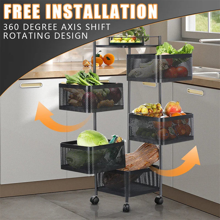 Kitchen Organizer Multi-Layer Rotatable Storage Rack Vegetable Basket Removable Household Rolling Storage Cart Trolley