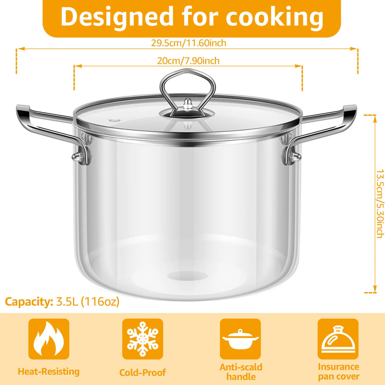 2.5/3.5L Glass Saucepan Clear Cooking Pot