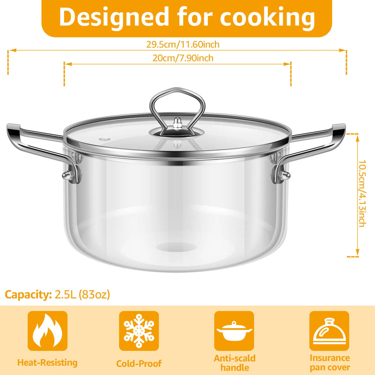 2.5/3.5L Glass Saucepan Clear Cooking Pot