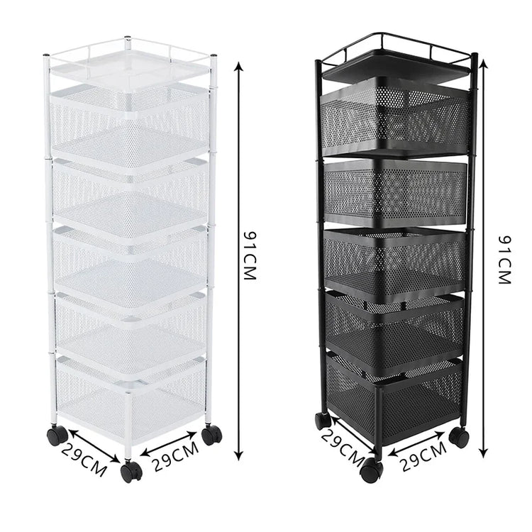 厨房收纳架多层可旋转储物架蔬菜篮可拆卸家用滚动收纳车手推车