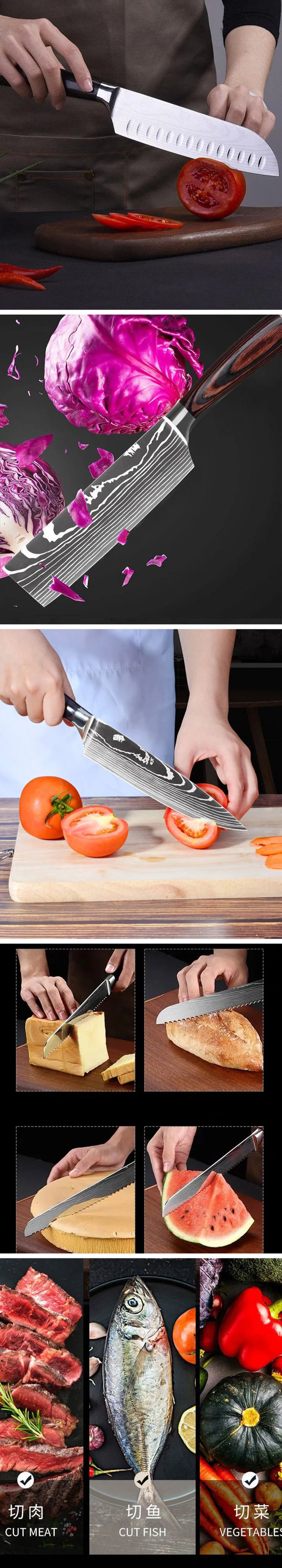 Kitchen Knife Set Professional Chef Japanese Knife 7CR17 Damascus Knife Cleaver Meat Fish Chicken Vegetable Fruit Fillet Knives