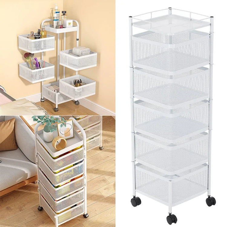 Kitchen Organizer Multi-Layer Rotatable Storage Rack Vegetable Basket Removable Household Rolling Storage Cart Trolley