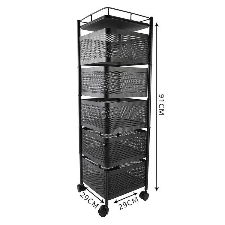 Kitchen Organizer Multi-Layer Rotatable Storage Rack Vegetable Basket Removable Household Rolling Storage Cart Trolley