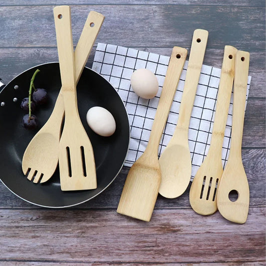 Kitchen Frying Spatula Bamboo Spatula Spoon Set Nonstick Bamboo Spoon Bamboo Spatula High Temperature Resistant Frying Spatula